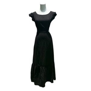 Jason Wu Open Back Linen Blend Tiered Hem Midi Sundress Black Flutter Sleeve M